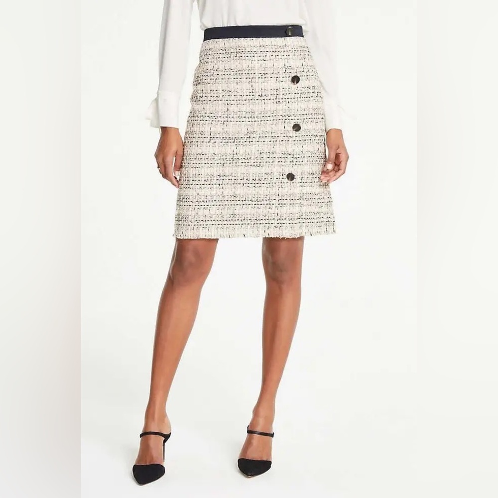Ann Taylor Tweed Button Front Skirt
